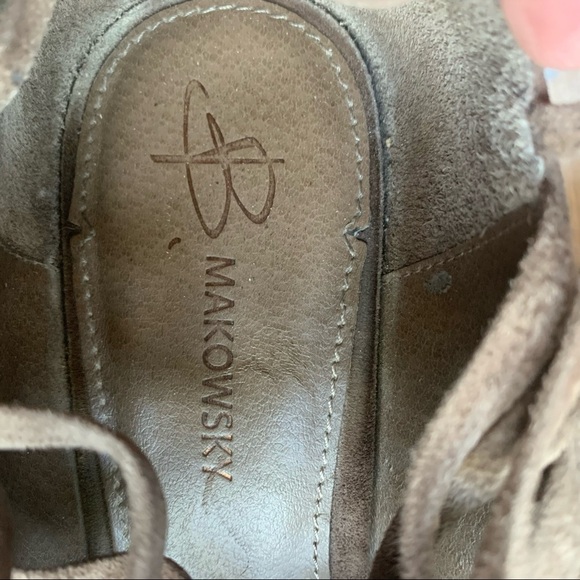 B. MAKOWSKY Bfamie Suede Strappy Wedge Sandals Zip Up Taupe with Box Size 10 - Picture 5 of 13